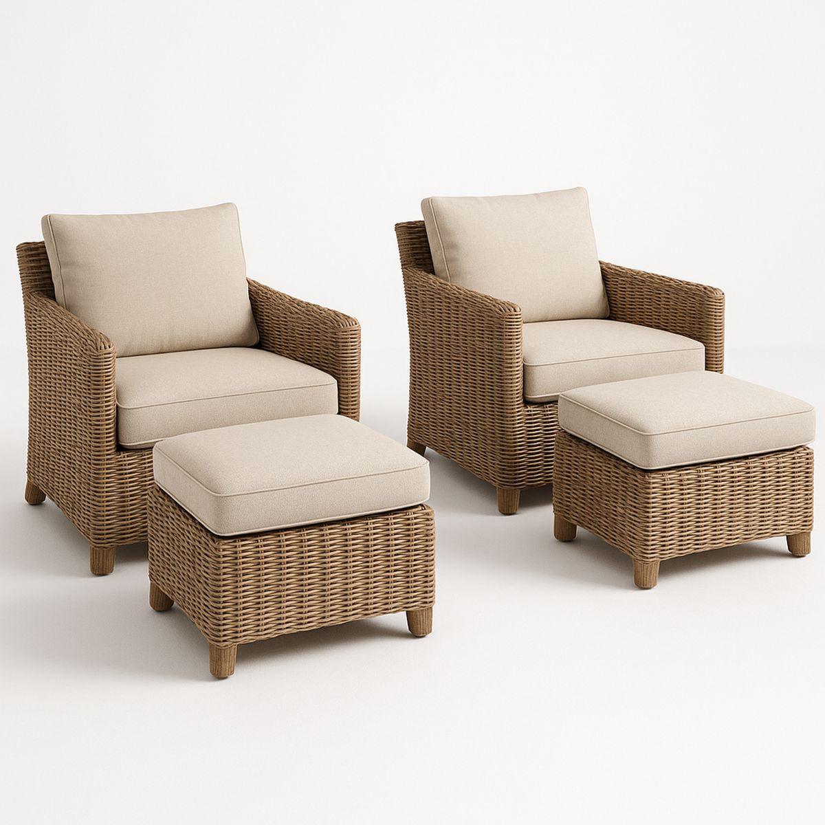 PE Rattan Outdoor Armchair and Ottoman Set with Beige Cushions-Venorital