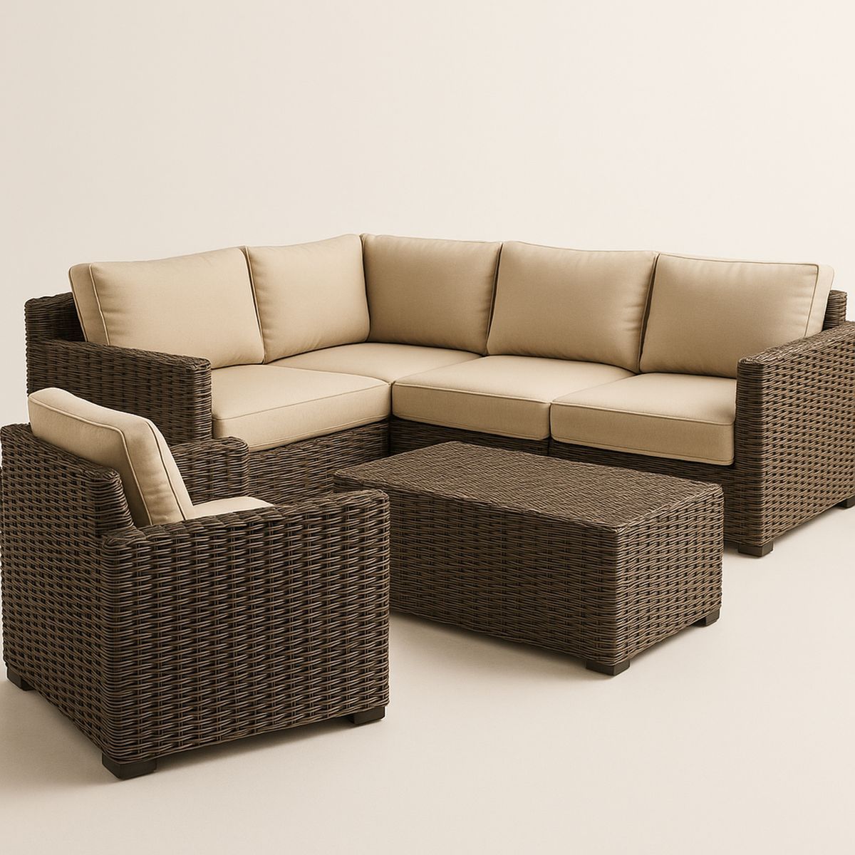 Outdoor Wicker Sofa Set with Cushions Beige/Brown-Venorital