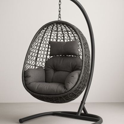 Grey Outdoor Hanging Egg Chair with Steel Frame and Polyester Cushion-Solinerva