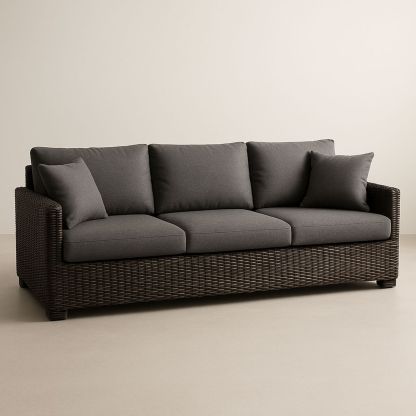 Outdoor Synthetic Wicker Sofa with Dark Polyester Cushions Brown 230cm-Solinerva