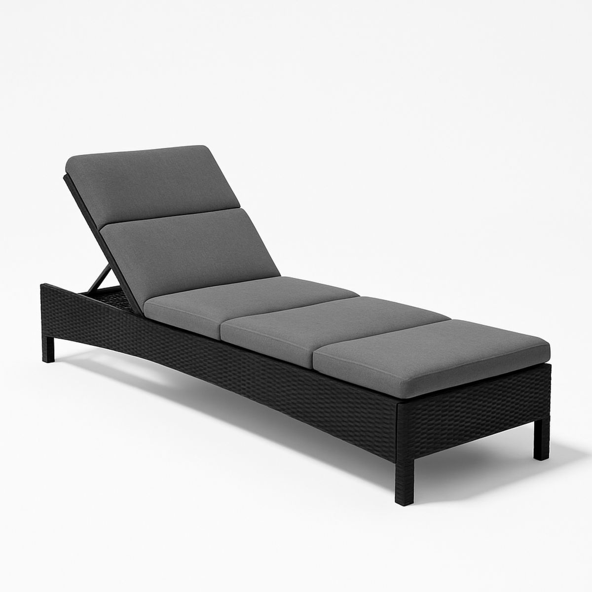 Rattan Sun Lounger with Adjustable Recliner and Cushions Black/Grey-Solinerva