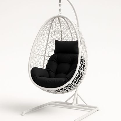 Hanging Egg Chair with Cushion White Steel Frame Black Cushion 200cm-Solinerva