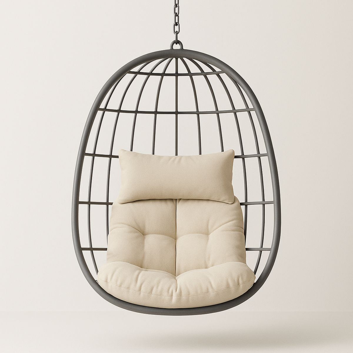 Hanging Egg Chair Steel Frame Beige Cushion-Solinerva