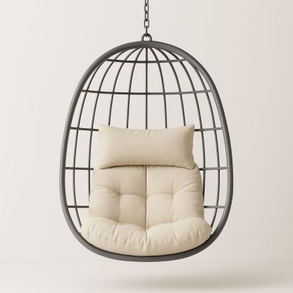 Hanging Egg Chair Steel Frame Beige Cushion-Solinerva