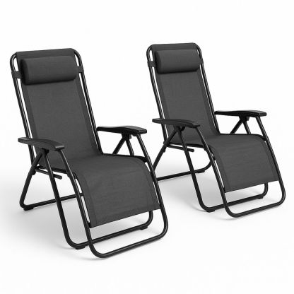 Set of 2 Outdoor Reclining Lounge Chairs Aluminium Frame Textilene Black-Solinerva