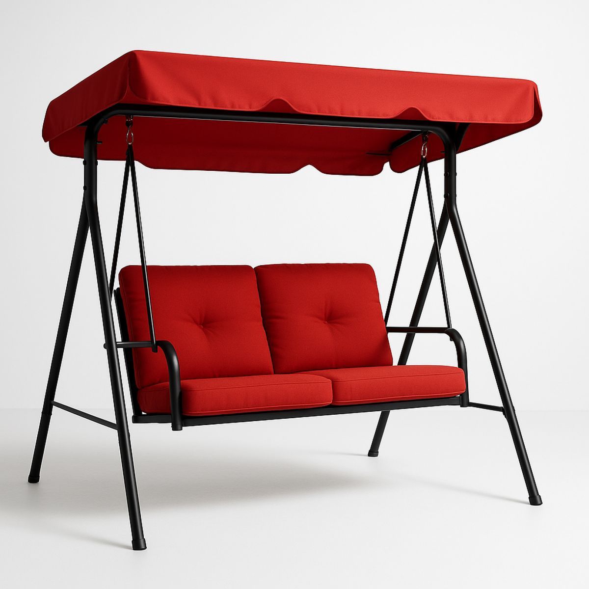 Outdoor Steel Frame Swing Chair with Red Polyester Cushions 160cm x 120cm x 165cm-Solinerva