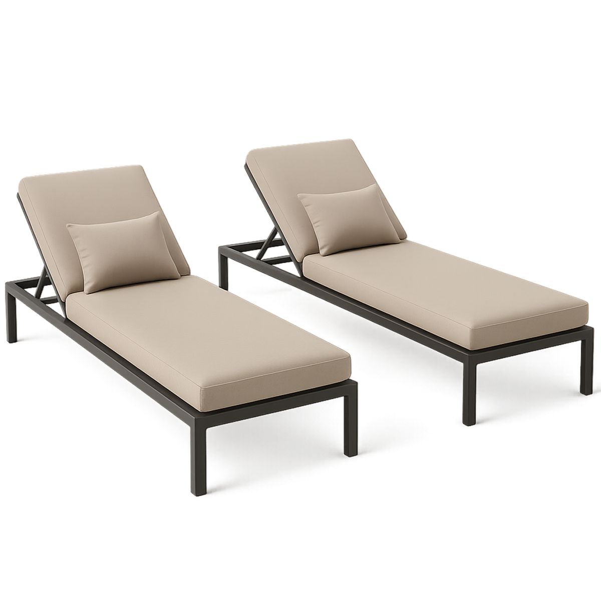Outdoor Aluminium Sun Lounger Set with Beige Cushions-Solinerva