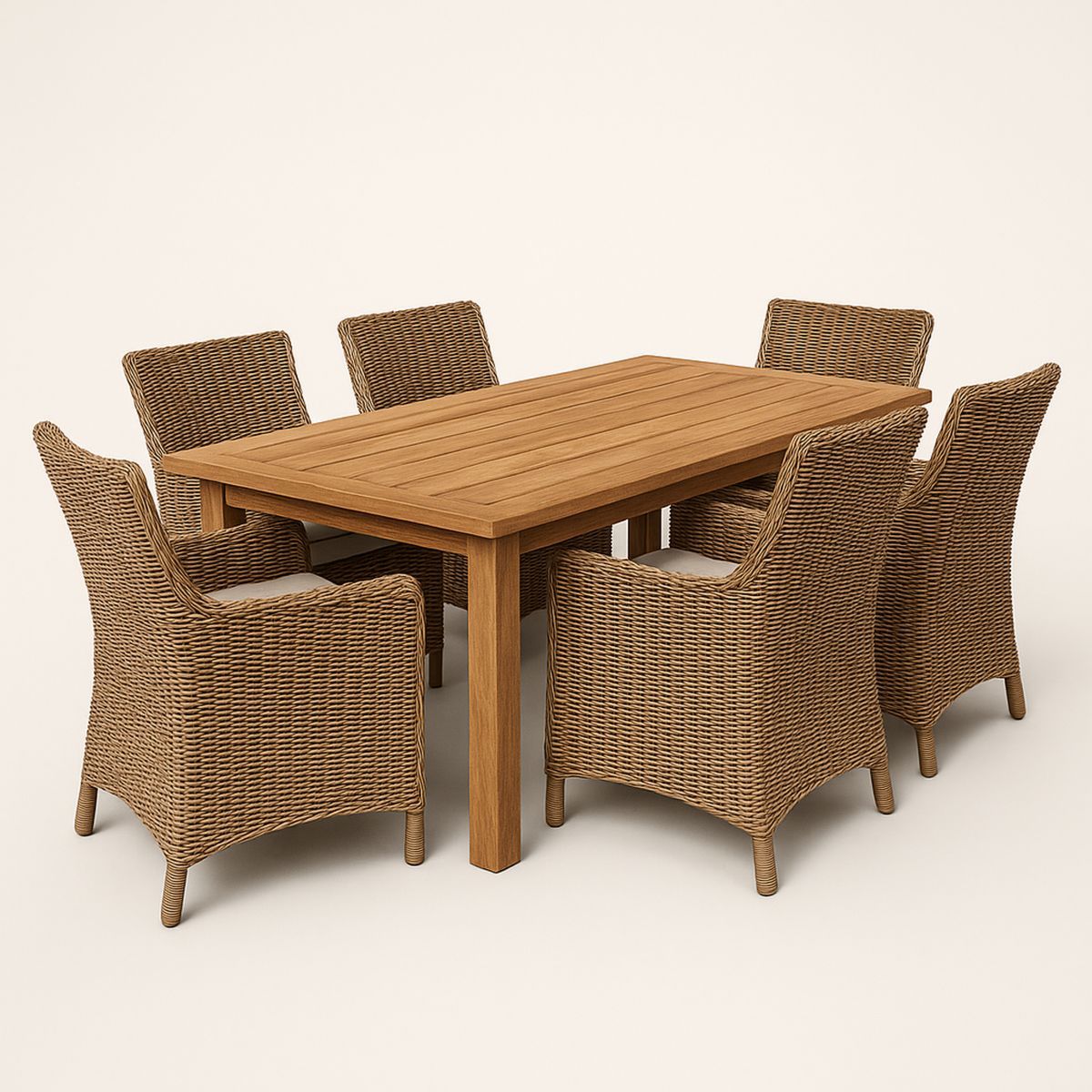 Teak Outdoor Dining Set with Wicker Chairs-Solinerva