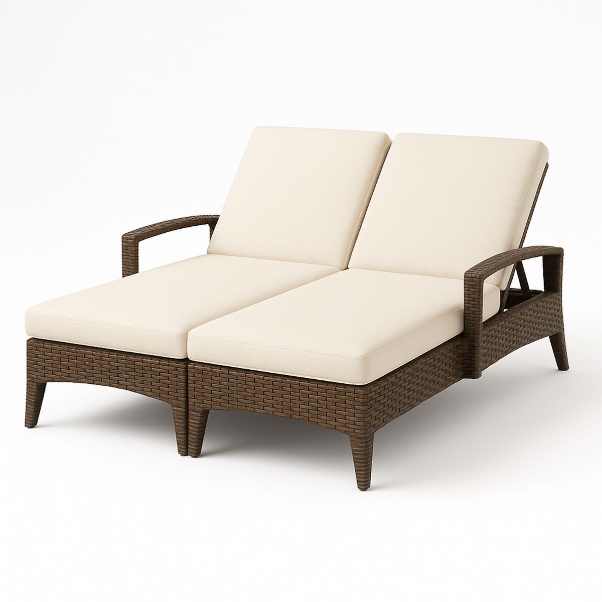 Outdoor Double Chaise Lounge PE Rattan Beige Cushions 200cm-Solinerva