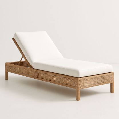 Outdoor Chaise Lounge Rattan Frame Adjustable Backrest White Cushion-Solinerva