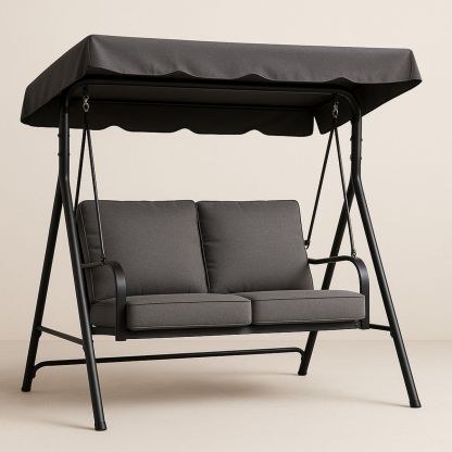 Grey Outdoor Swing Chair with Canopy Steel Frame 2-Seater-Solinerva