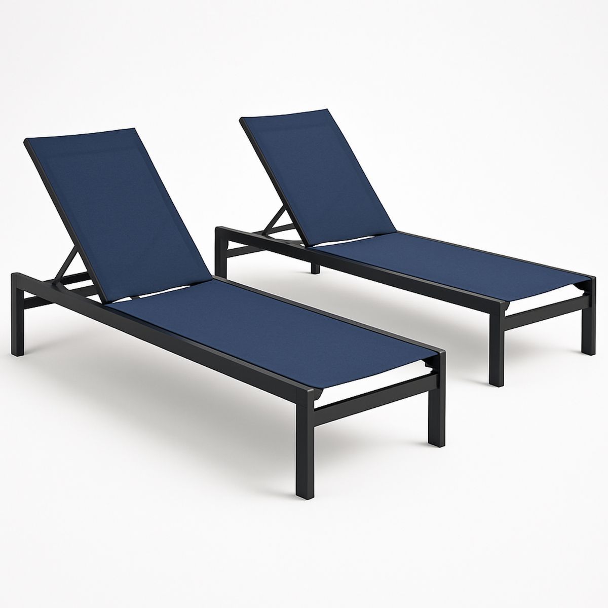Set of 2 Outdoor Sun Loungers Aluminium Frame with Textilene Fabric Adjustable Navy-Solinerva