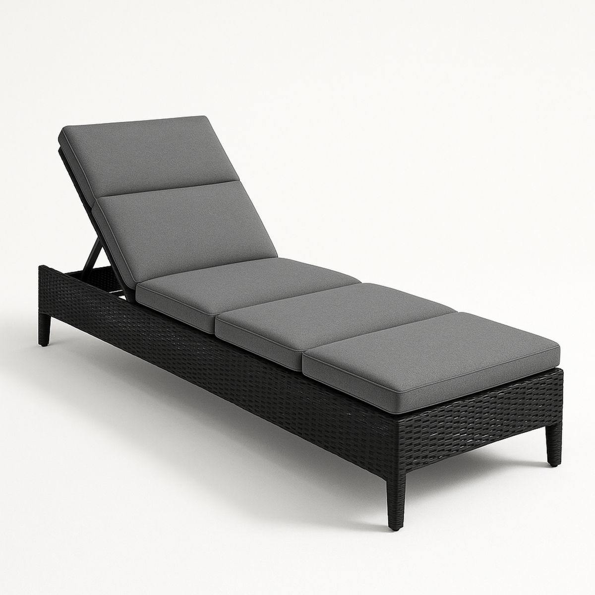 Adjustable Outdoor Sun Lounger with Wicker and Grey Cushions-Solinerva