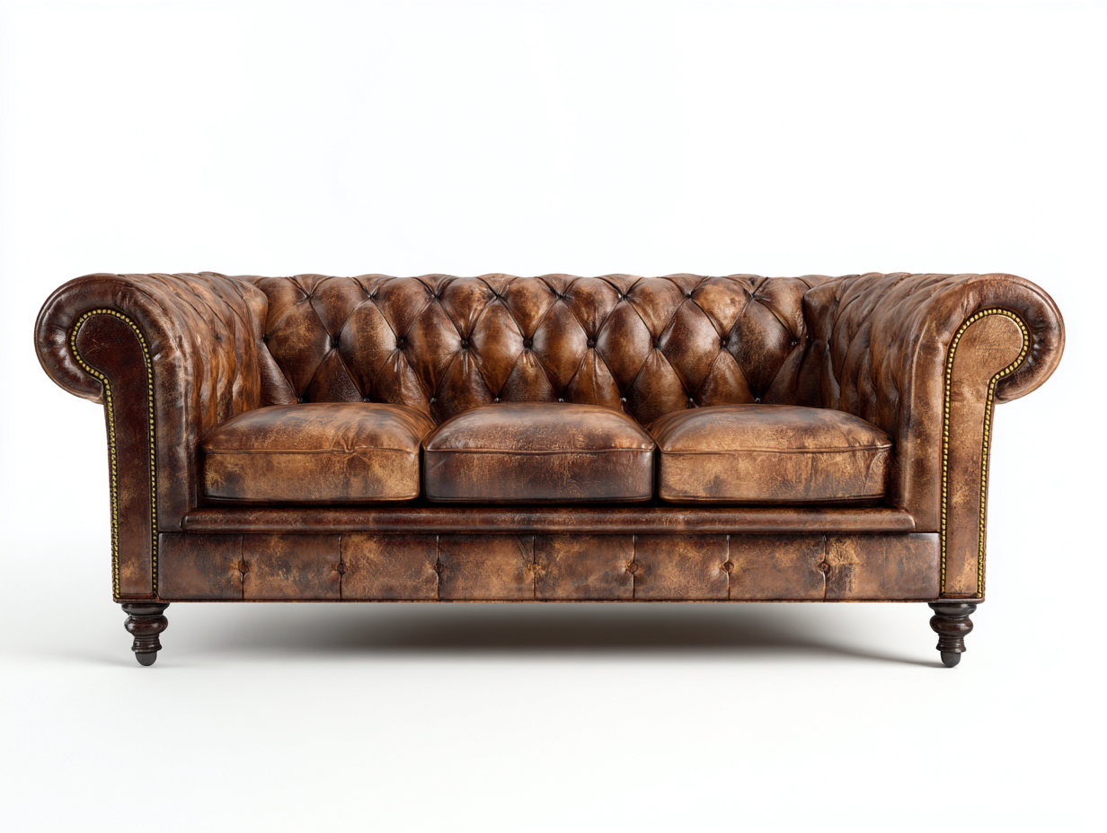 Divano 3 posti in pelle 215x88x85 cm - marrone - per soggiorno - design classico-Huboliq