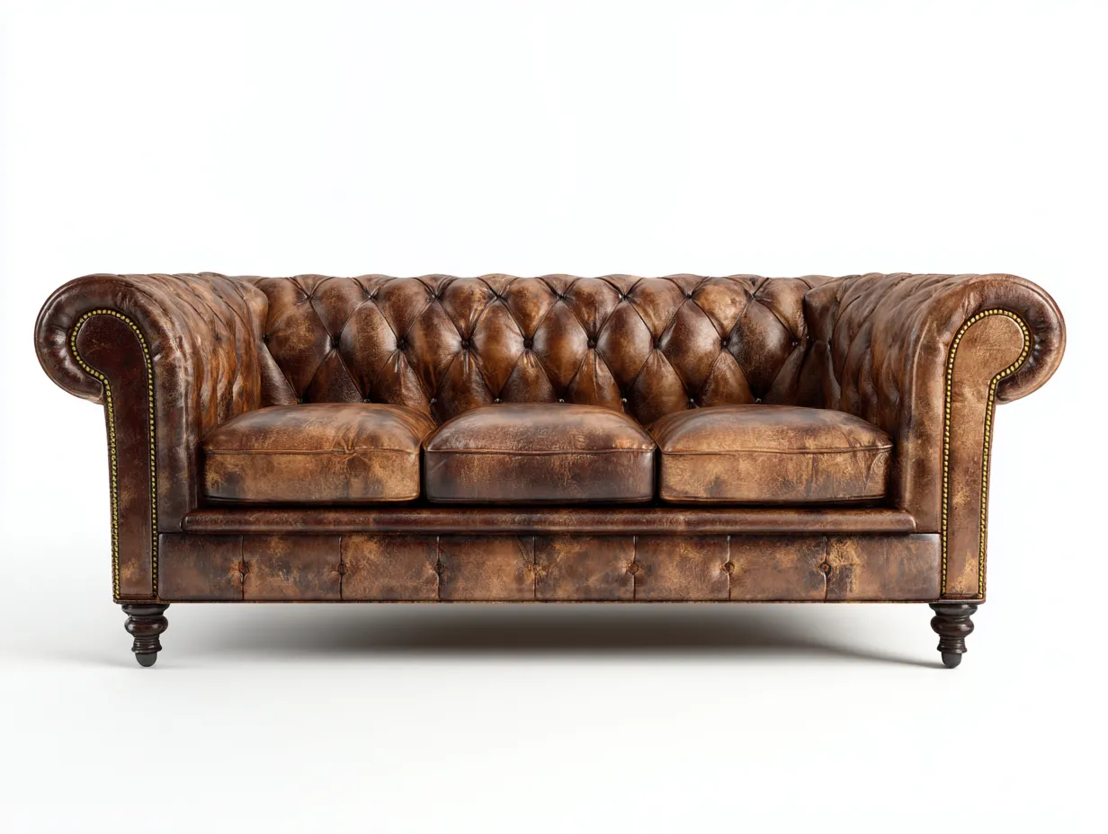 Divano 3 posti in pelle 215x88x85 cm - marrone - per soggiorno - design classico-Huboliq