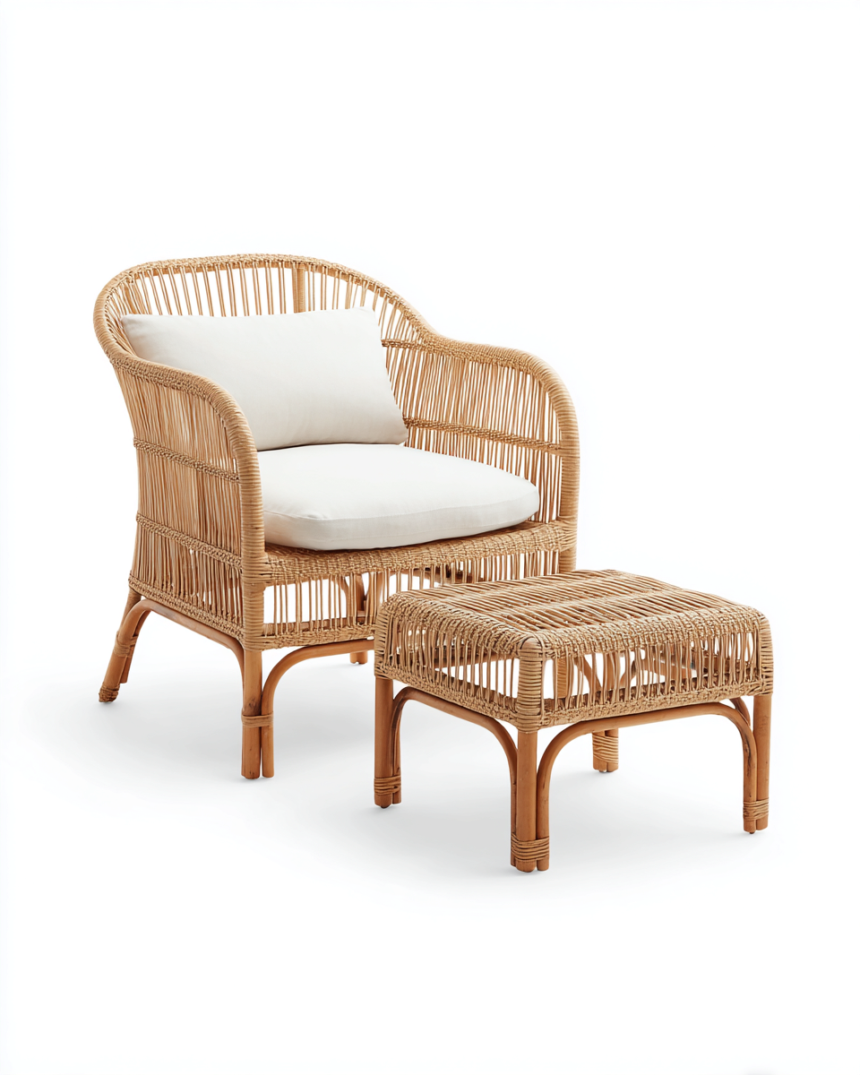 Poltrona da giardino con poggiapiedi - poltrona 70x75x90 cm - naturale/bianco- per giardino - design confortevole-Huboliq