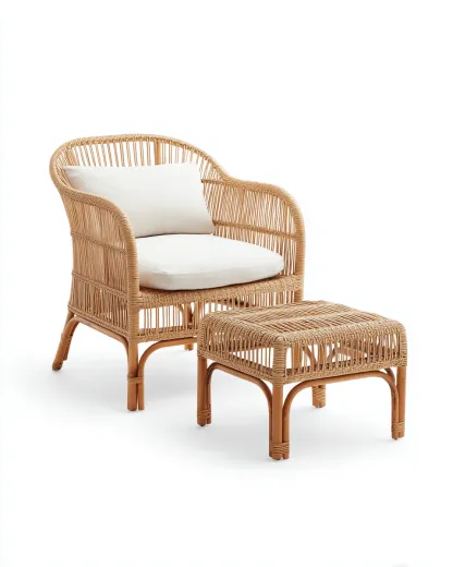 Poltrona da giardino con poggiapiedi - poltrona 70x75x90 cm - naturale/bianco- per giardino - design confortevole-Huboliq