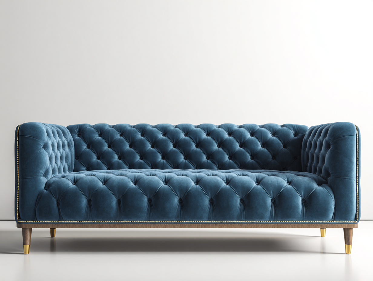 Divano 3 posti in tessuto 225x92x82 cm - blu scuro/marrone scuro/oro - per soggiorno - design moderno-Huboliq