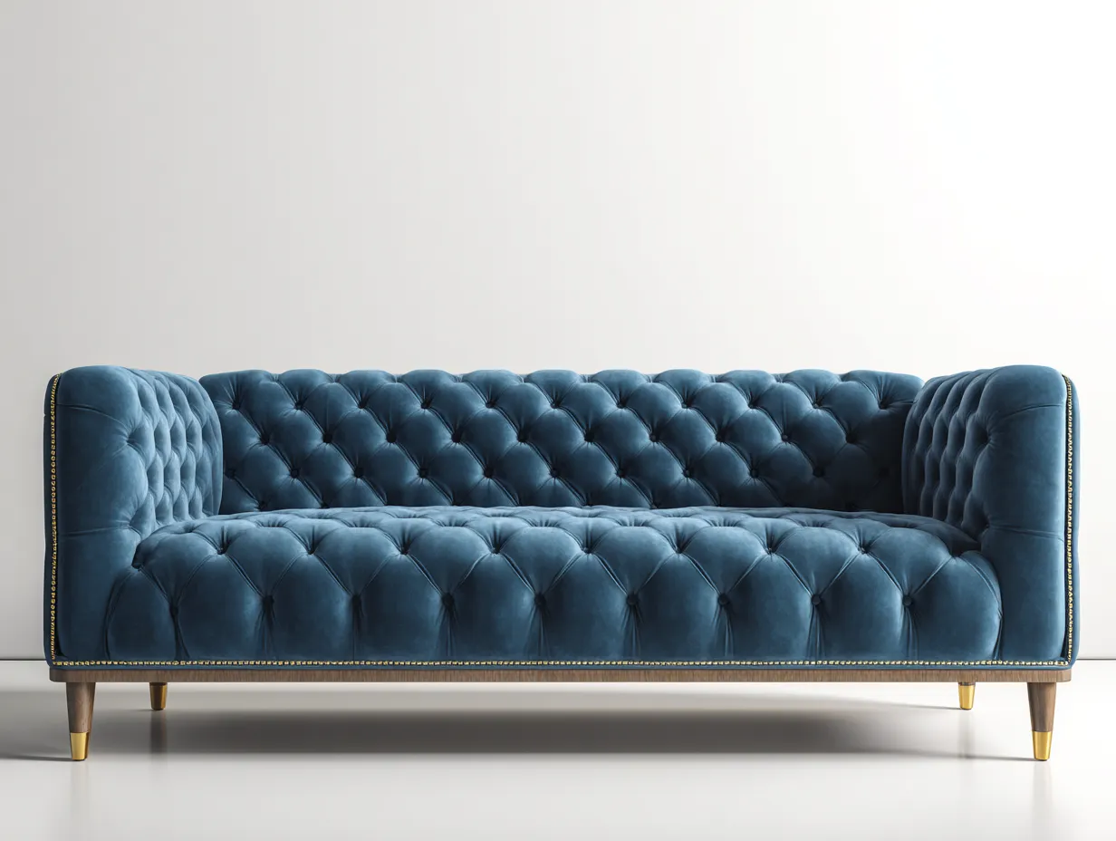 Divano 3 posti in tessuto 225x92x82 cm - blu scuro/marrone scuro/oro - per soggiorno - design moderno-Huboliq