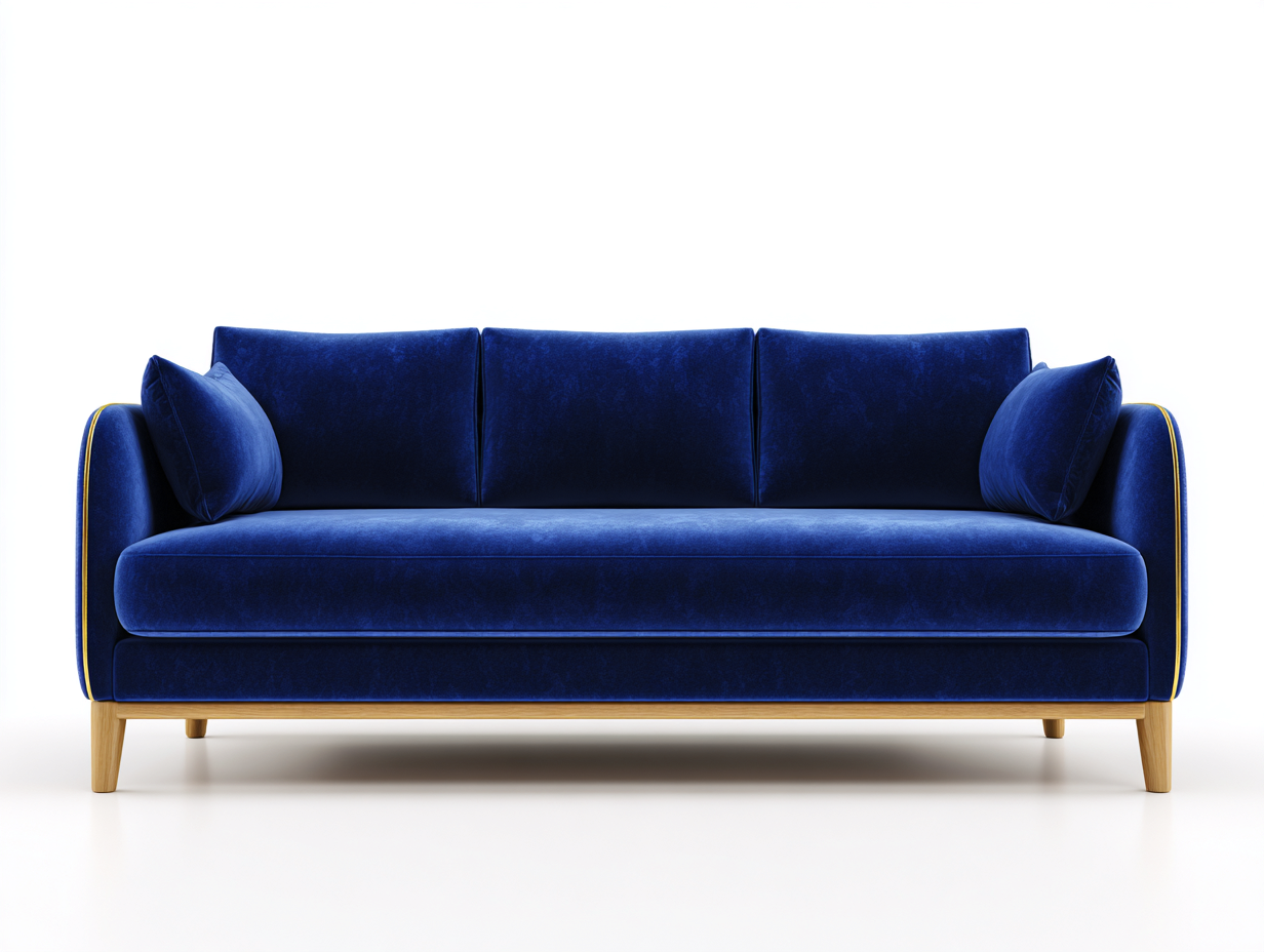 Divano 3 posti in tessuto 210x90x85 cm - blu scuro/legno chiaro - per soggiorno - design moderno-Huboliq