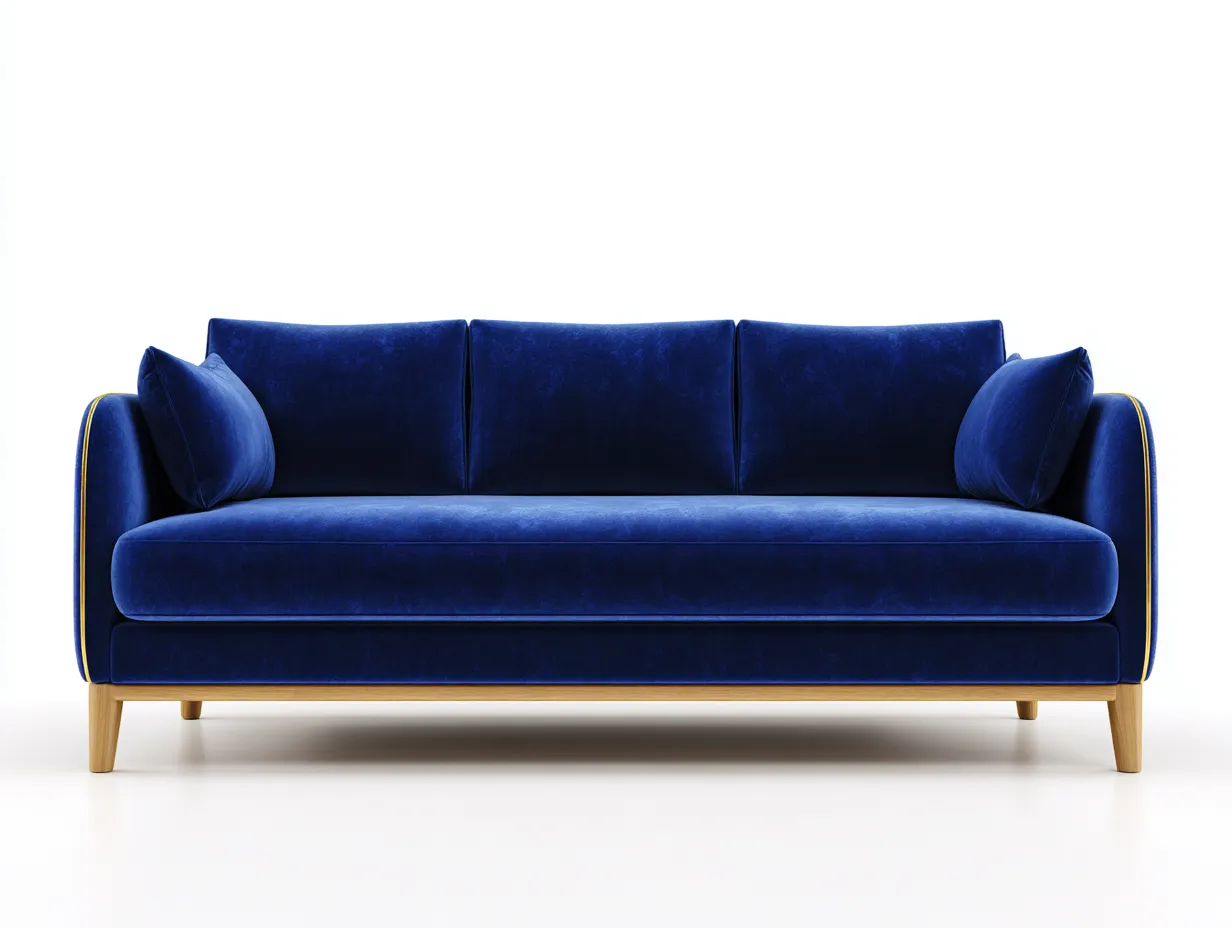 Divano 3 posti in tessuto 210x90x85 cm - blu scuro/legno chiaro - per soggiorno - design moderno-Huboliq