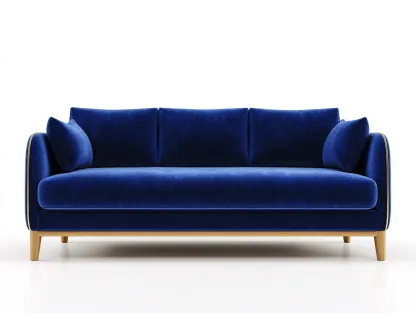 Divano 3 posti in tessuto 210x90x85 cm - blu scuro/legno chiaro - per soggiorno - design moderno-Huboliq