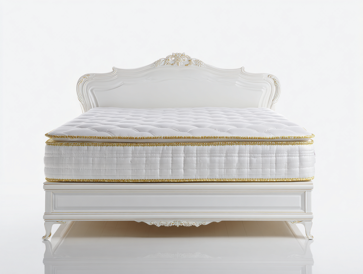 Letto matrimoniale legno/tessuto 200x160x125 cm - bianco/oro - per camera da letto - stile classico-Huboliq
