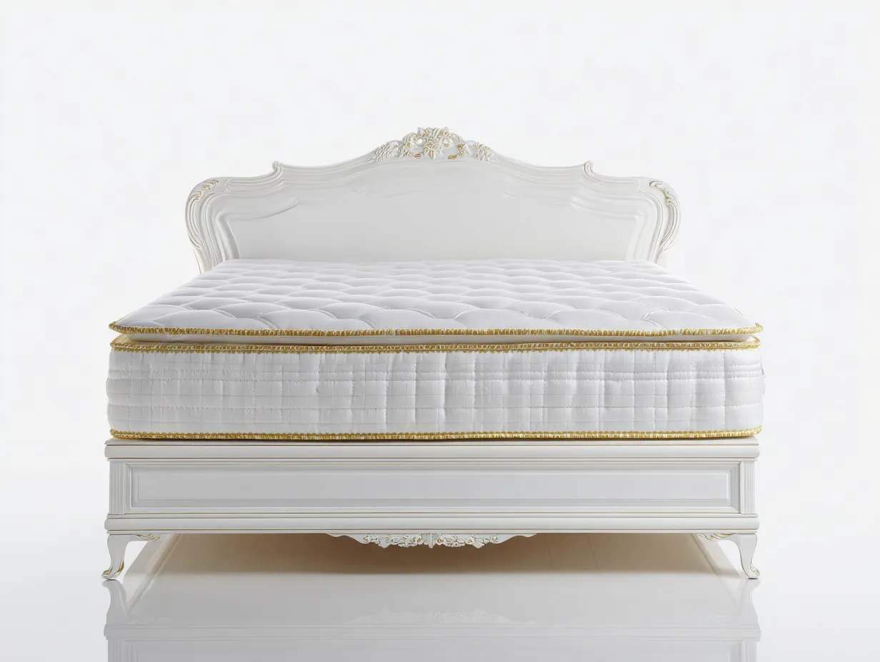 Letto matrimoniale legno/tessuto 200x160x125 cm - bianco/oro - per camera da letto - stile classico-Huboliq