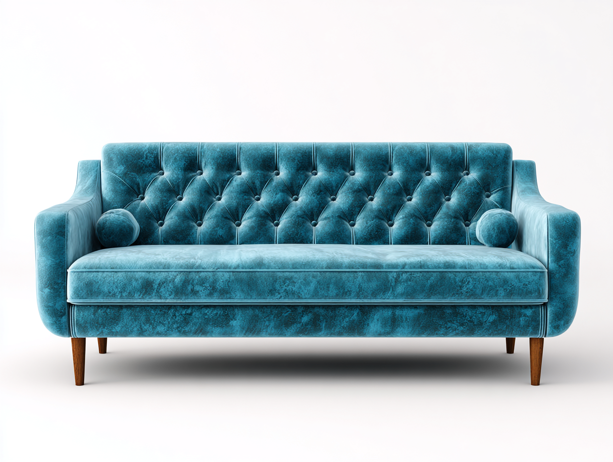 Divano 3 posti 210x90x85cm - velluto - blu - per soggiorno - design moderno-Huboliq