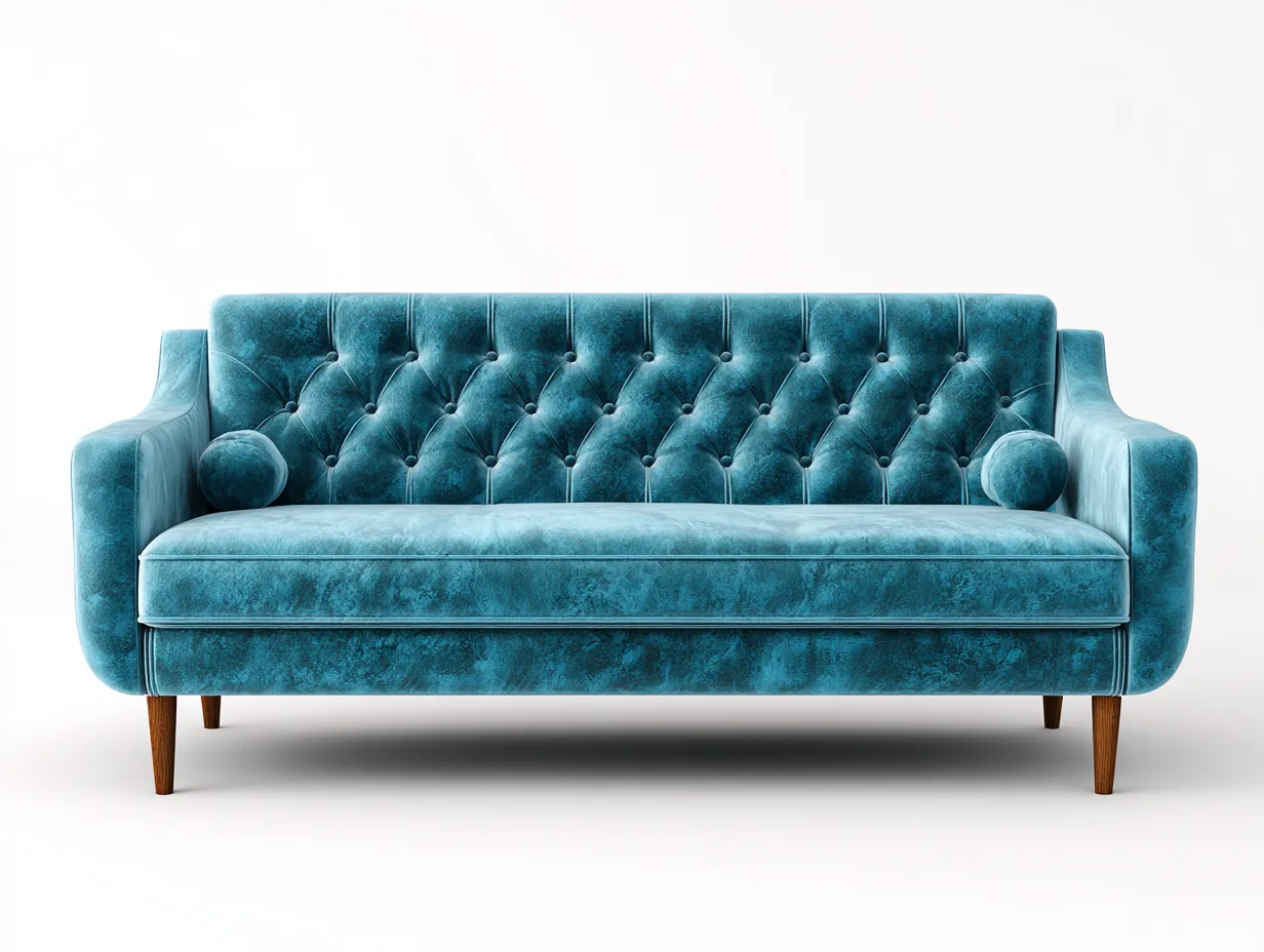 Divano 3 posti 210x90x85cm - velluto - blu - per soggiorno - design moderno-Huboliq