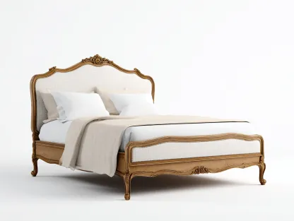 Letto matrimoniale in legno intagliato con testiera imbottita 200x160x118 cm - rovere/bianco - per camera da letto - stile francese-Huboliq