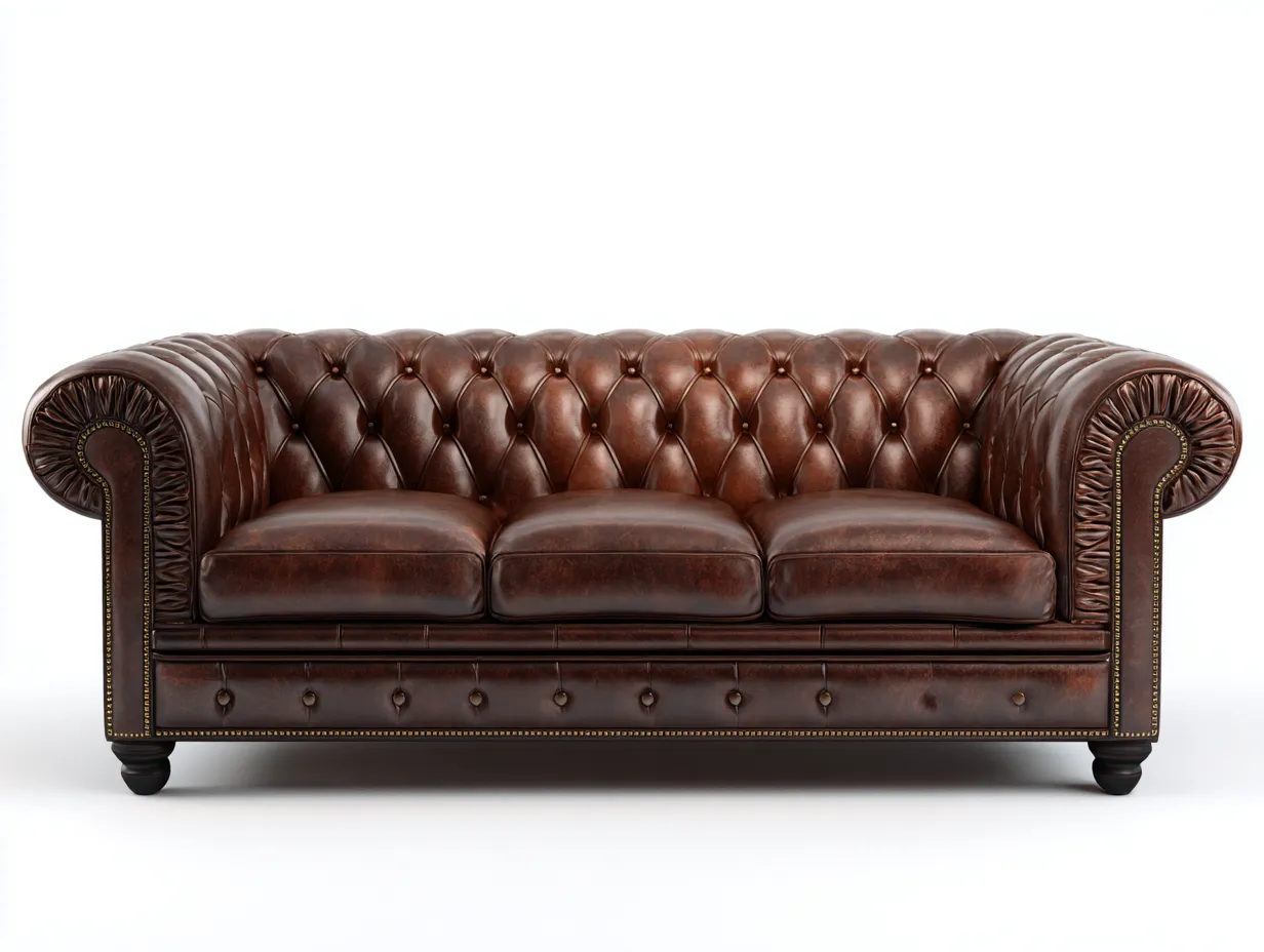 Divano 3 posti in pelle 220x90x80 cm - marrone scuro - per soggiorno - design classico-Huboliq