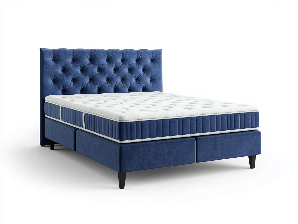 Letto matrimoniale imbottito velluto 200x160x115 cm - blu/bianco/nero - per camera da letto - testiera trapuntata-Huboliq