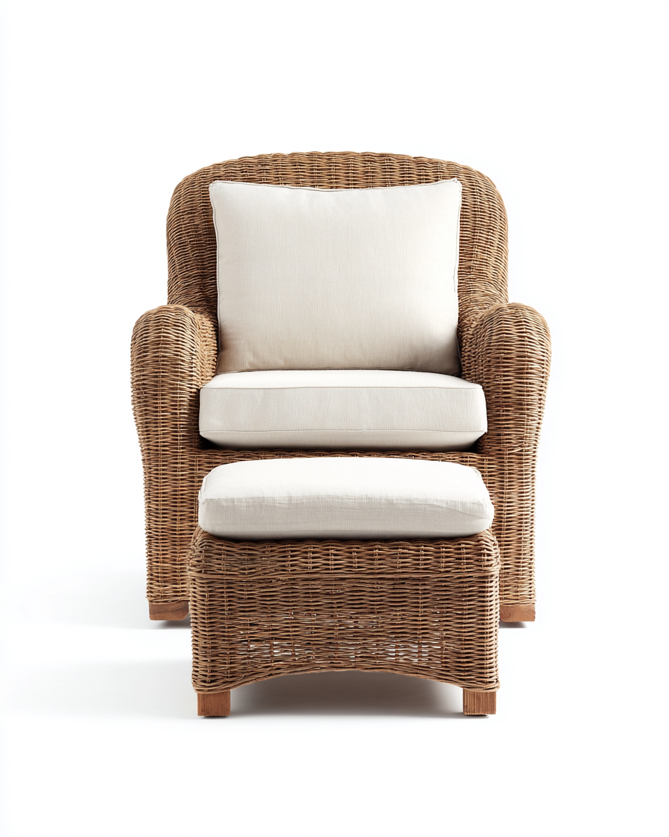 Poltrona da giardino con poggiapiedi - poltrona 70x75x95 cm - naturale/bianco - per giardino - design confortevole-Huboliq