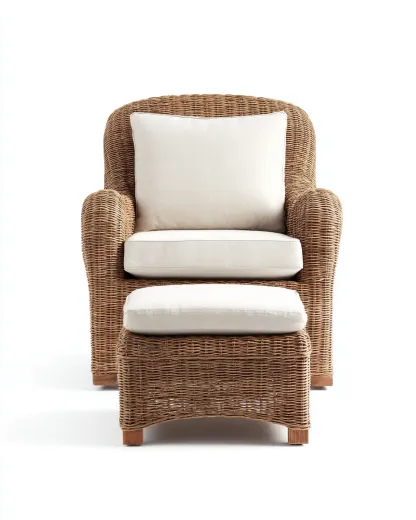 Poltrona da giardino con poggiapiedi - poltrona 70x75x95 cm - naturale/bianco - per giardino - design confortevole-Huboliq