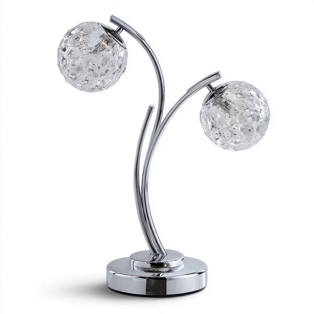 Lampada da tavolo in metallo cromato e cristallo 17x17x36 cm - cromo - trasparente - adatta al soggiorno e alla camera da letto - design moderno-Nestleix