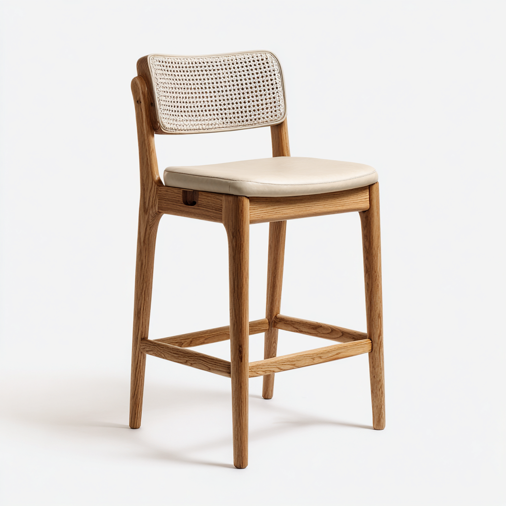 Sgabello da bar legno e pelle 46x48x98 cm beige - legno naturale design nordico adatto per ristorante-Nestleix