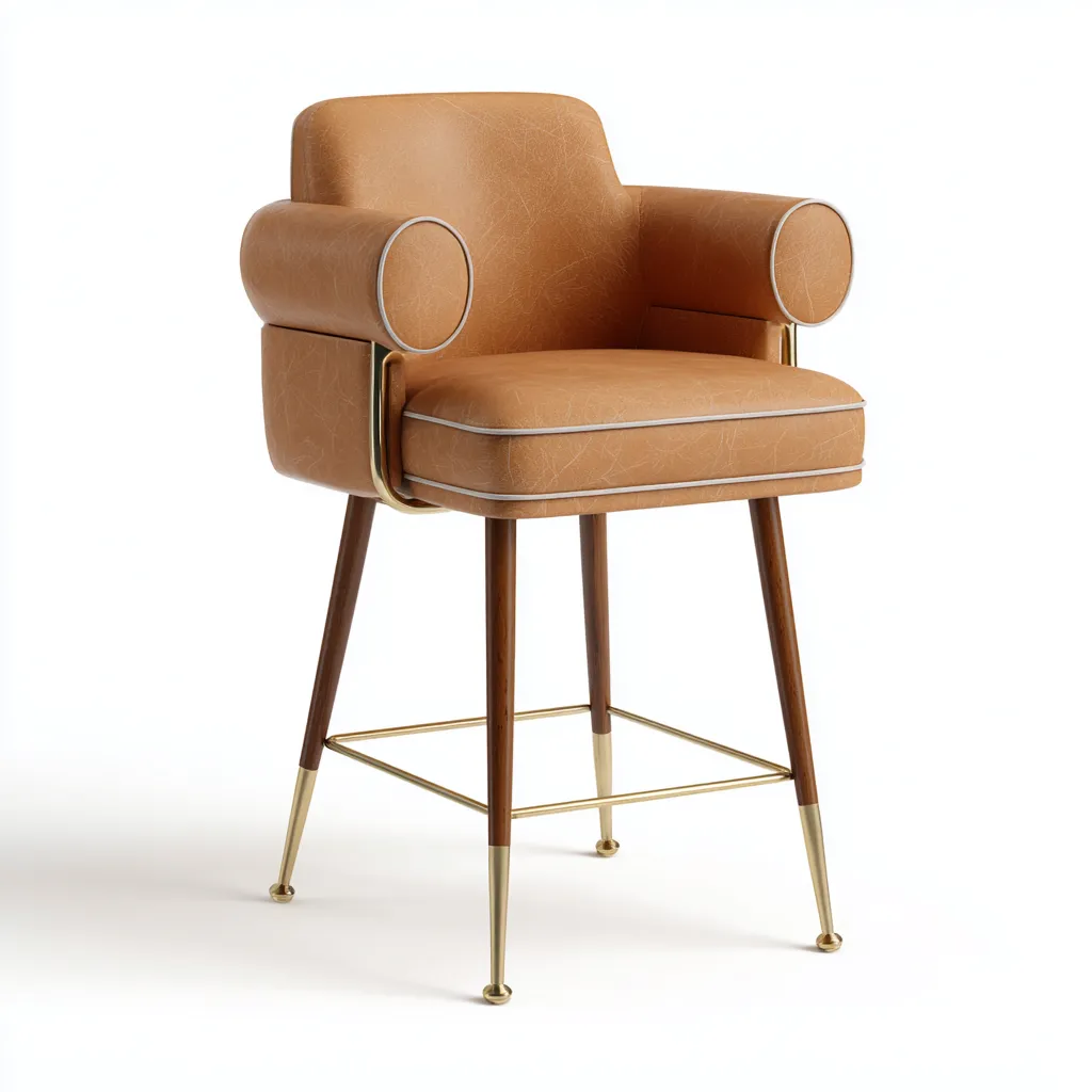 Sgabello da bar legno metallo e pelle 52x50x100 cm marrone design moderno adatto per ristorante-Nestleix