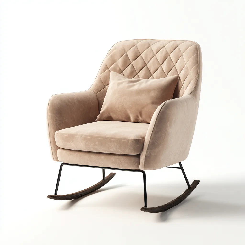 Sedia a dondolo - Tessuto vellutato - Metallo - Legno - 78x72x90 cm - Caffè chiaro - Design moderno - adatto al soggiorno-Nestleix