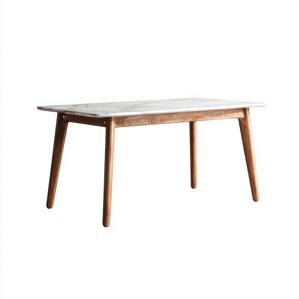 Tavolo da pranzo in marmo e legno 140x80x75 cm - bianco e legno naturale - design moderno per sala da pranzo-Nestleix