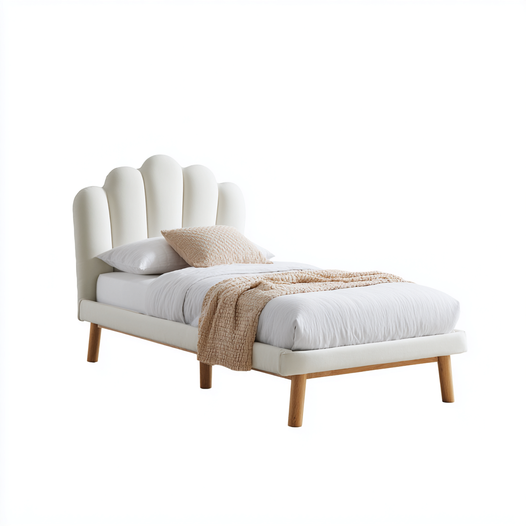 Letto singolo struttura imbottita in tessuto 200x100x105 cm bianco per camera da letto stile contemporaneo-Nestleix