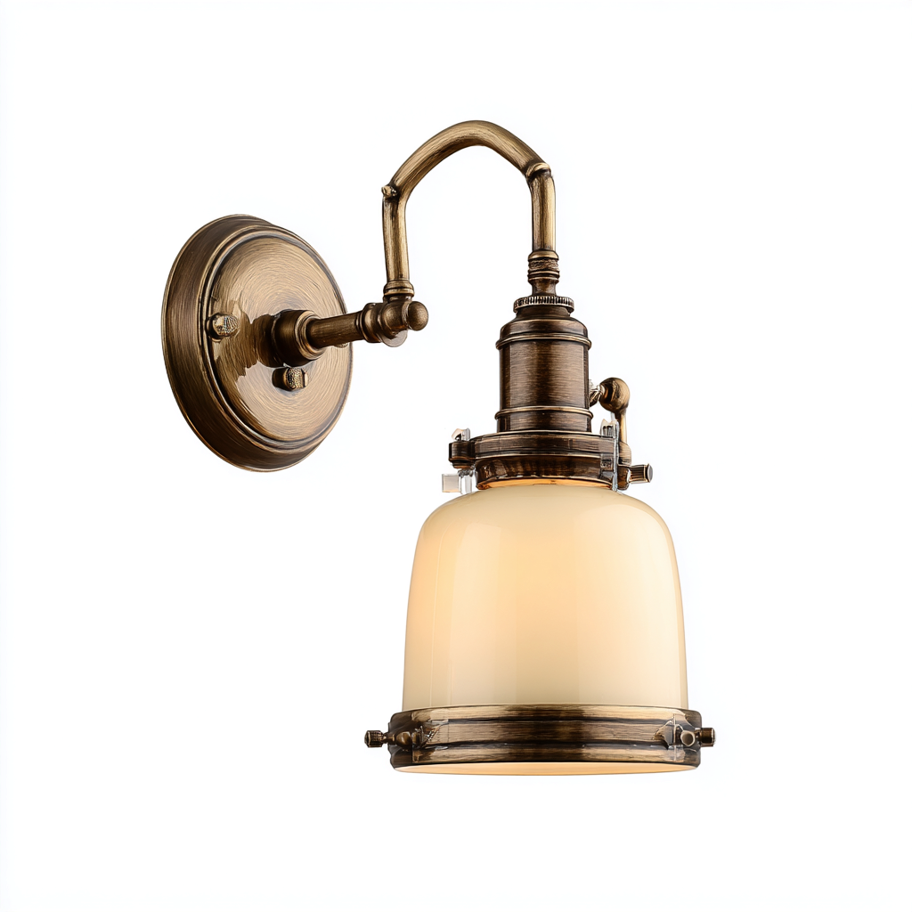 Applique metallo e vetro 18x14x26 cm ottone - bianco per soggiorno stile vintage-Nestleix