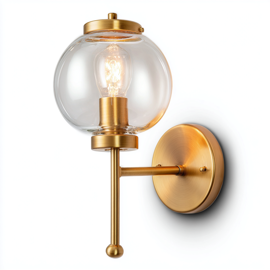 Applique metallo e vetro 13x16x28 cm oro - trasparente per soggiorno stile moderno-Nestleix