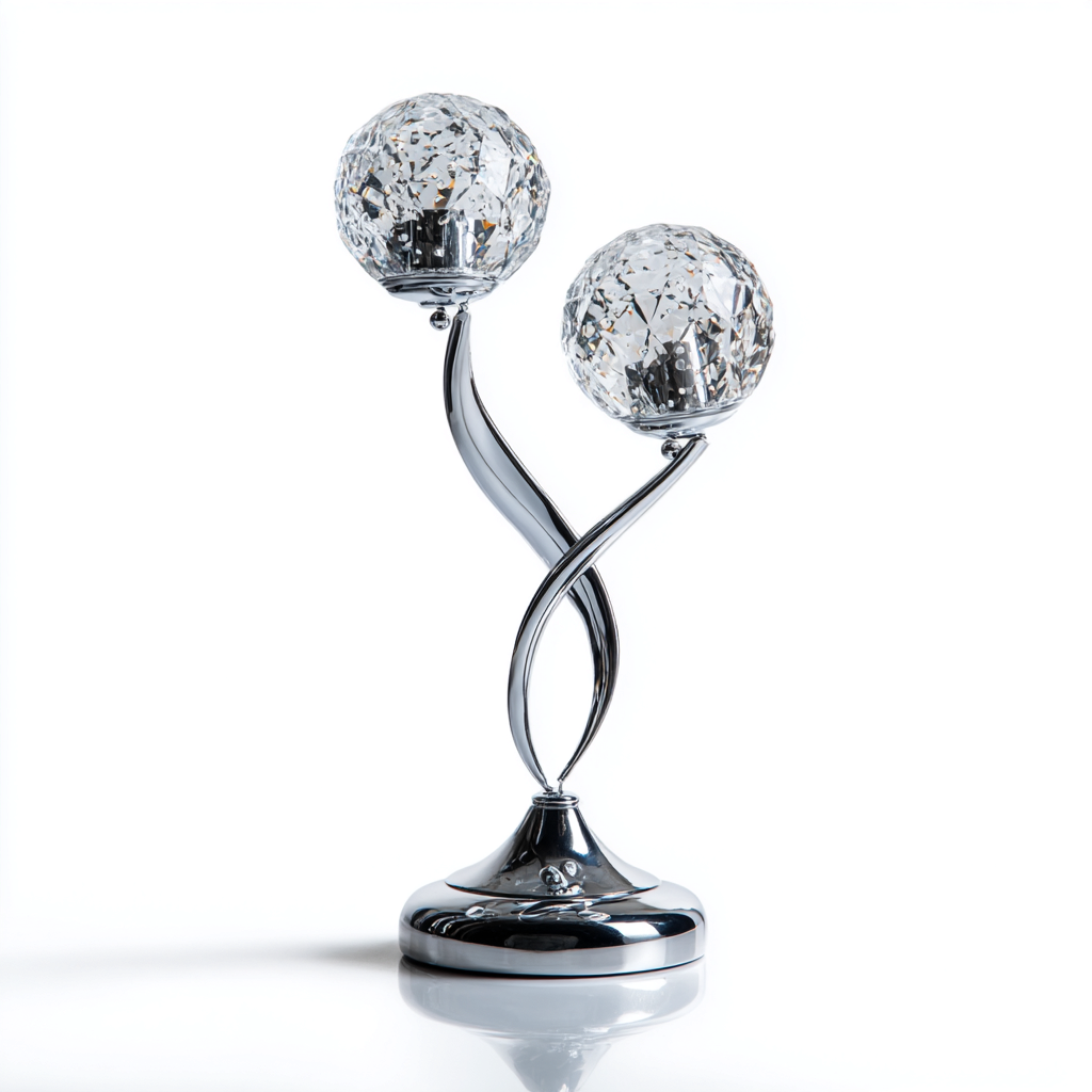 Lampada da tavolo in metallo cromato e cristallo 18x18x40 cm - cromo - trasparente - adatta al soggiorno e alla camera da letto - design moderno-Nestleix