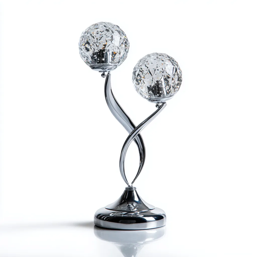 Lampada da tavolo in metallo cromato e cristallo 18x18x40 cm - cromo - trasparente - adatta al soggiorno e alla camera da letto - design moderno-Nestleix