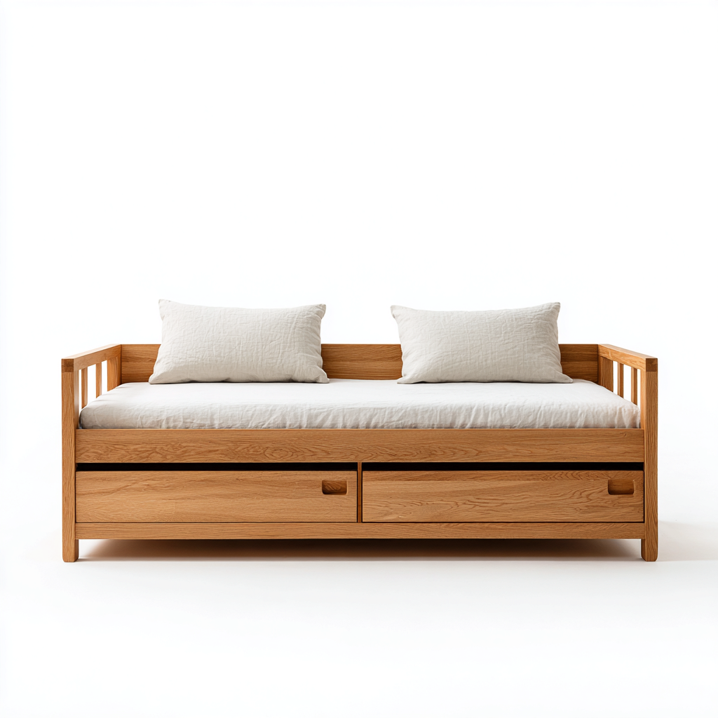 Divano letto in legno 200x90x75 cm - legno naturale - stile scandinavo con cassetti adatto per camera da letto-Nestleix