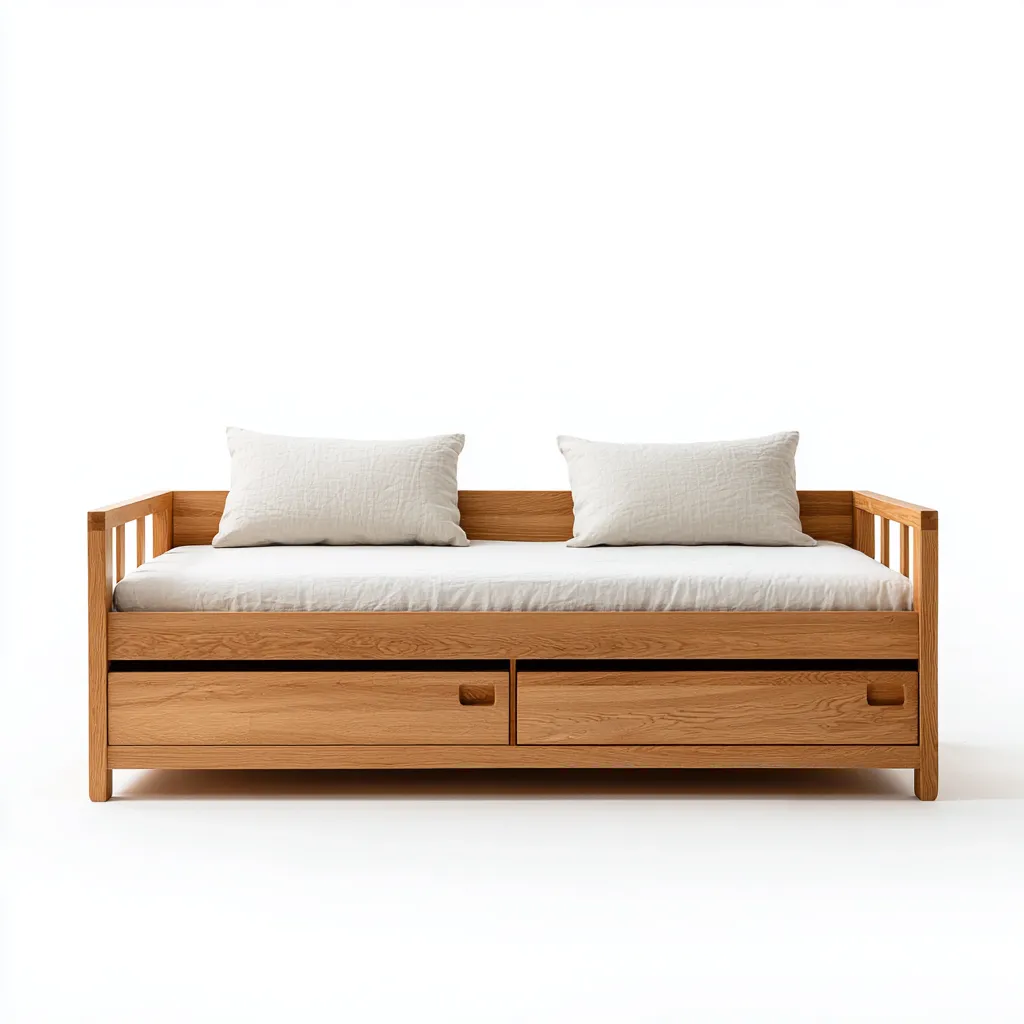 Divano letto in legno 200x90x75 cm - legno naturale - stile scandinavo con cassetti adatto per camera da letto-Nestleix