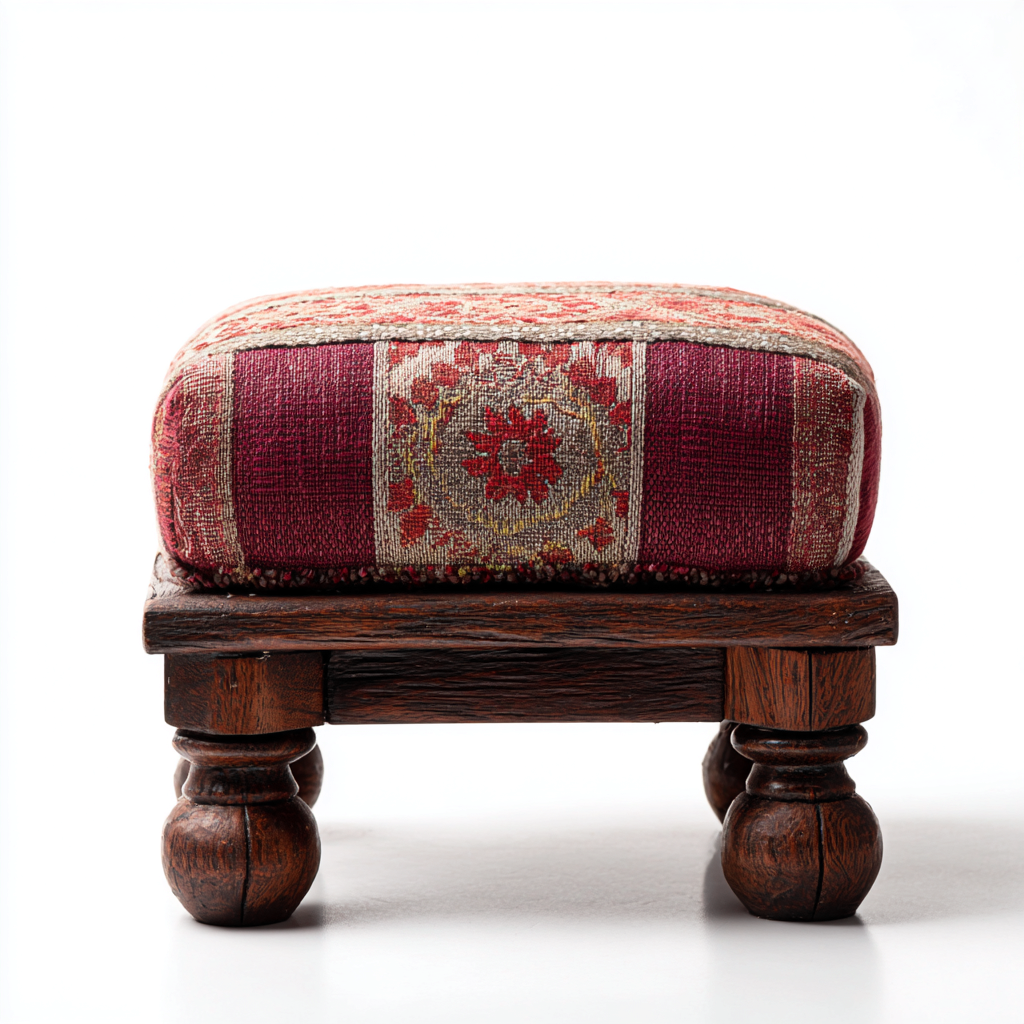 Pouf tessuto jacquard 38x30x26 cm rosso - design tradizionale - per soggiorno-Nestleix