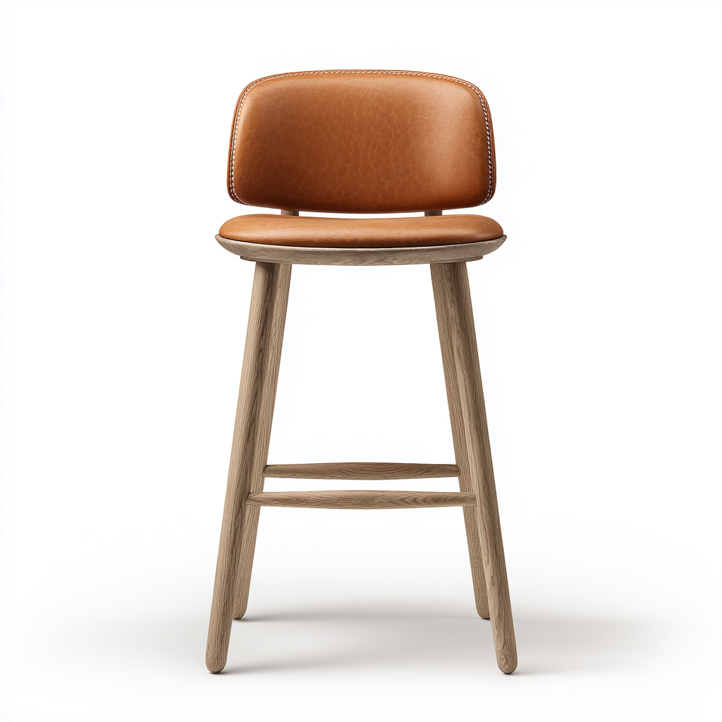 Sgabello da bar legno e pelle 48x47x102 cm marrone - legno naturale design nordico adatto per ristorante-Nestleix