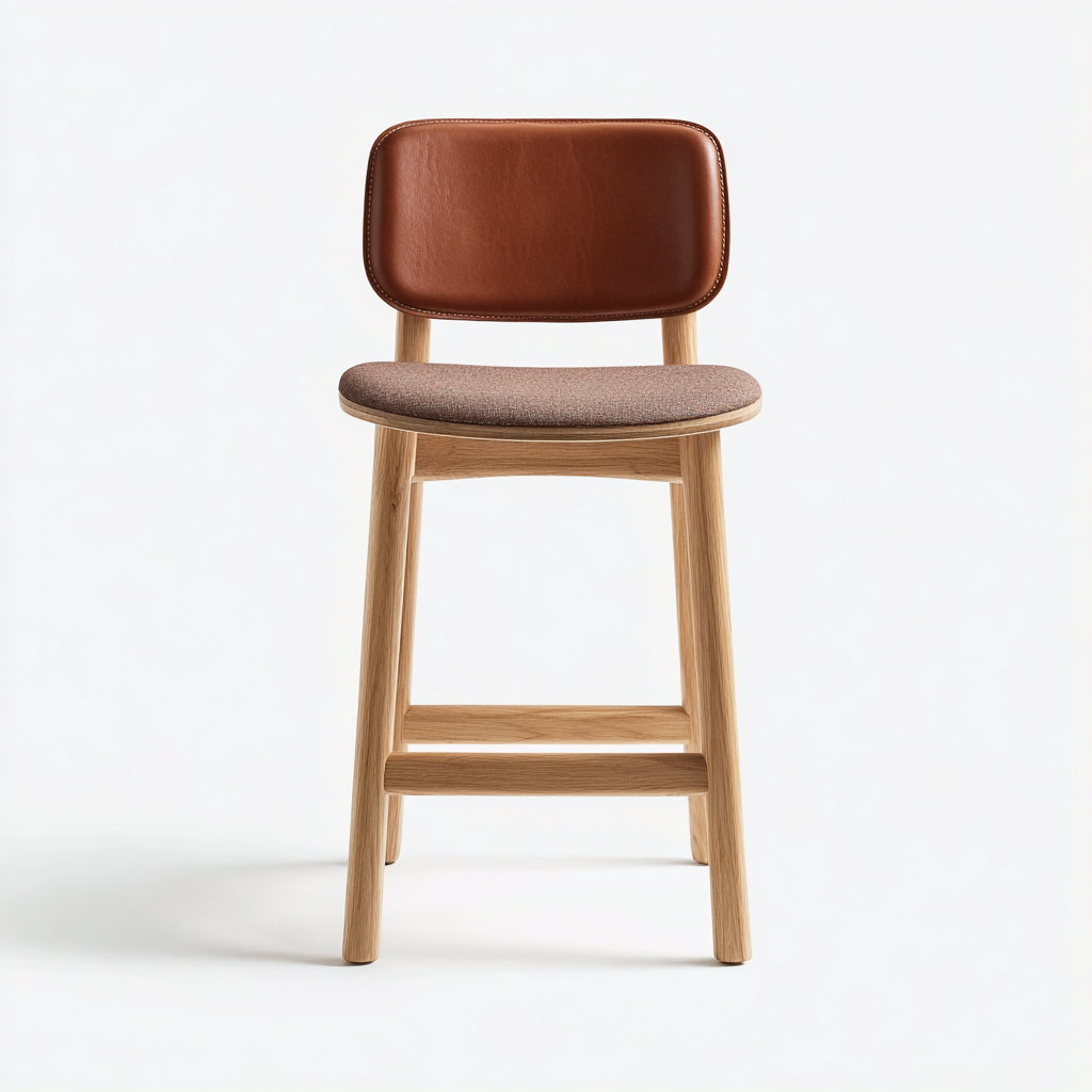 Sgabello da bar legno e pelle 45x46x96 cm marrone - legno naturale design nordico adatto per ristorante-Nestleix